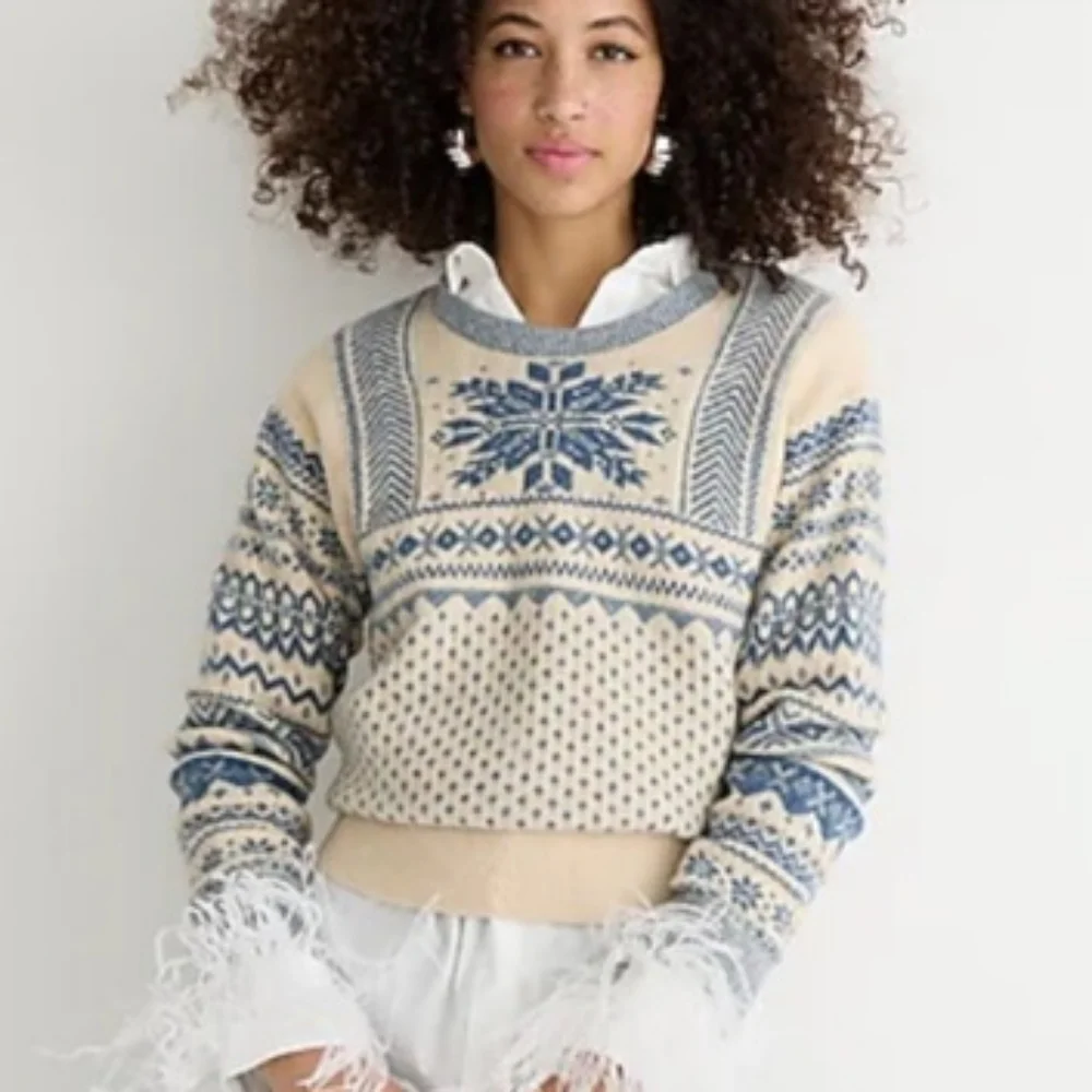 J Crew Fair Isle snowflake crewneck in Supersoft yarn BM232 Large XL - Picture 3 of 11
